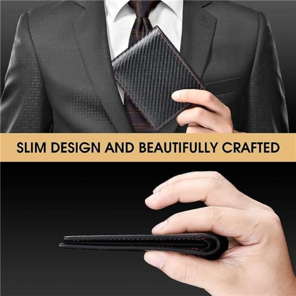 Leather RFID Slim Sleek Bi-Fold Wallet | Military Luggage Men\'s RFID Blocking Leather Wallet for Men Bifold Slim Minimalist, Black